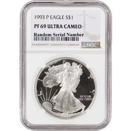 1993 P $1 1 oz Proof Silver American Eagle NGC PF69 Ultra Cameo