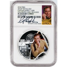 2015 P $1 Tuvalu Star Trek James T Kirk 1 oz Silver NGC PF70 UC Shatner Signed