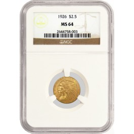 1926 $2.50 Indian Head Quarter Eagle Gold NGC MS64