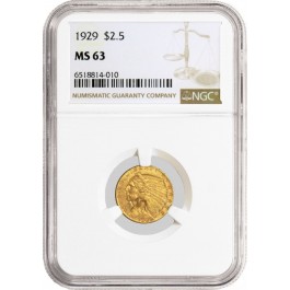 1929 $2.50 Indian Head Quarter Eagle Gold NGC MS63 Brilliant Uncirculated Coin