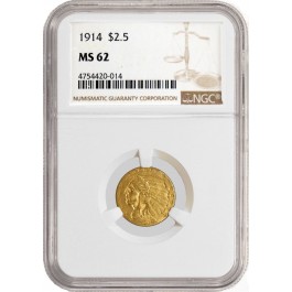 1914 $2.50 Indian Head Quarter Eagle Gold NGC MS62 Uncirculated Mint State Coin