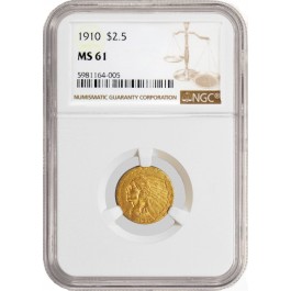 1910 $2.50 Indian Head Quarter Eagle Gold NGC MS61 Uncirculated Coin