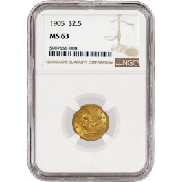 1905 $2.50 Liberty Head Quarter Eagle Gold NGC MS63 Uncirculated Coin