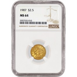 1907 $2.50 Liberty Head Quarter Eagle Gold NGC MS64 Uncirculated Coin
