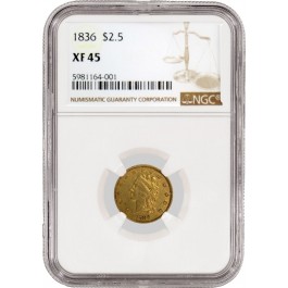 1836 Block 8 $2.50 Classic Head Half Eagle Gold HM-8 NGC XF45 Circulated Coin