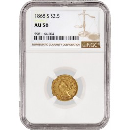 1868 S $2.50 Liberty Head Quarter Eagle Gold NGC AU50 About Uncirculated Coin