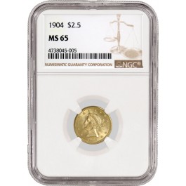 1904 $2.50 Liberty Head Quarter Eagle Gold NGC MS65 Gem Uncirculated Coin