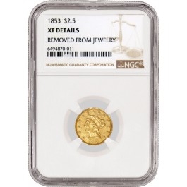 1853 $2.50 Liberty Head Quarter Eagle Gold NGC XF Details Removed From Jewelry