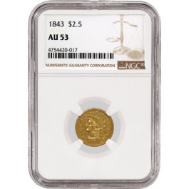 1843 $2.50 Liberty Head Quarter Eagle Gold NGC AU53