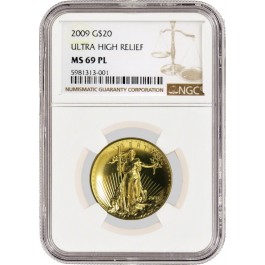 2009 $20 Ultra High Relief St Gaudens Double Eagle 1 oz .9999 Gold NGC MS69 PL