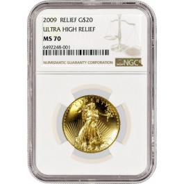2009 $20 Ultra High Relief St Gaudens Double Eagle 1 oz .9999 Fine Gold NGC MS70