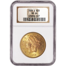 1898 S $20 Liberty Head Double Eagle Gold NGC MS64