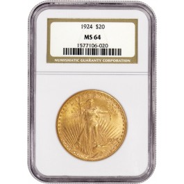 1924 $20 St Gaudens Double Eagle Gold NGC MS64 Brilliant Uncirculated Coin