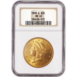 1899 S $20 Liberty Head Double Eagle Gold NGC MS63