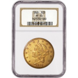 1860 $20 Liberty Head Double Eagle Gold NGC XF45 Coin Generation 8.1 Holder