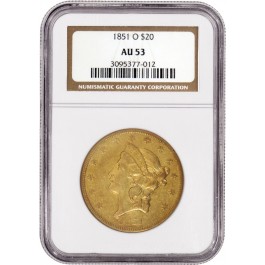 1851 O $20 Liberty Head Double Eagle Gold NGC AU53