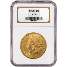 1875 CC $20 Liberty Head Double Eagle Gold NGC AU58