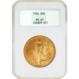 1924 $20 St Gaudens Double Eagle Gold NGC MS61 Coin Generation 4 Old Fat Holder