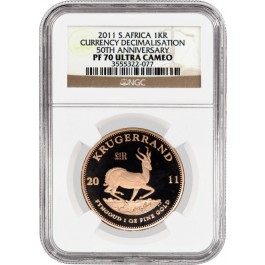 2011 1KR Proof South African Krugerrand 1 oz Gold 50th Anniversary NGC PF70 UC