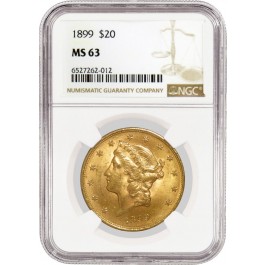 1899 $20 Liberty Head Double Eagle Gold NGC MS63 Brilliant Uncirculated Coin