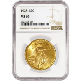 1928 $20 St Gaudens Double Eagle Gold NGC MS65 Gem Uncirculated Coin