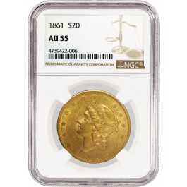 1861 $20 Liberty Head Double Eagle Gold NGC AU55
