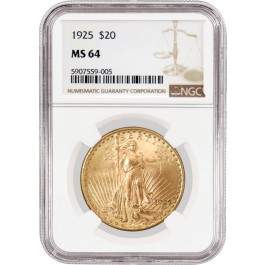 1925 $20 St Gaudens Double Eagle Gold NGC MS64 Uncirculated Coin #005