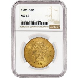 1904 $20 Liberty Head Double Eagle Gold NGC MS63 Brilliant Uncirculated Coin