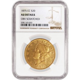 1875 CC $20 Liberty Head Double Eagle Gold NGC AU Details Obverse Scratched