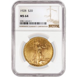 1928 $20 St Gaudens Double Eagle Gold NGC MS64 Brilliant Uncirculated Coin