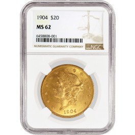 1904 $20 Liberty Head Double Eagle Gold NGC MS62 Uncirculated Coin