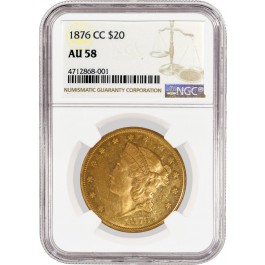 1876 CC $20 Liberty Head Double Eagle Gold NGC AU58