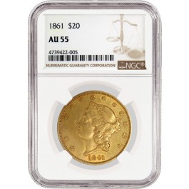 1861 $20 Liberty Head Double Eagle Gold NGC AU55