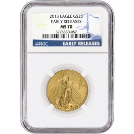 2013 $25 1/2 oz Gold American Eagle NGC MS70 Gem Uncirculated Coin Early Releases 