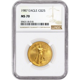 1987 $25 1/2 oz Gold American Eagle NGC MS70 Gem Uncirculated Coin