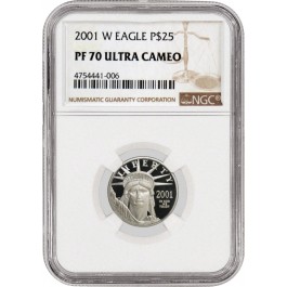 2001 W $25 Proof American Platinum Eagle 1/4 oz .9995 Fine NGC PF70 Ultra Cameo