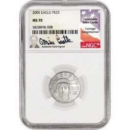 2005 $25 American Platinum Eagle 1/4 oz .9995 Fine NGC MS70 Mike Castle Label