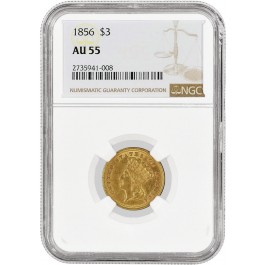 1856 $3 Indian Princess Head Three Dollar Gold NGC AU55