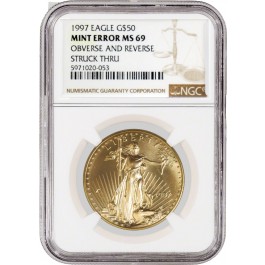 1997 $50 1oz Gold American Eagle NGC MS69 Mint Error Obverse Reverse Struck Thru