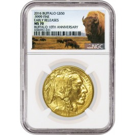 2016 $50 1 oz Gold American Buffalo 10th Anniversary NGC MS70 Early Releases