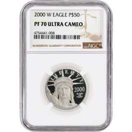 2000 W $50 Proof Platinum American Eagle 1/2 oz .9995 Fine NGC PF70 Ultra Cameo