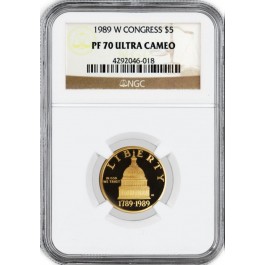 1989 W $5 Proof Congress Bicentennial Gold Commemorative NGC PF70 Ultra Cameo