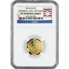 2014 W $5 Proof Gold Baseball Hall Of Fame Commemorative NGC PF70 Ultra Cameo