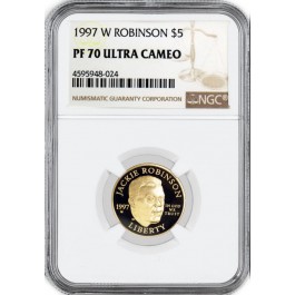 1997 W $5 Proof Jackie Robinson Commemorative Gold Coin NGC PF70 Ultra Cameo