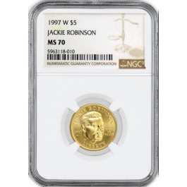 1997 W $5 Jackie Robinson Commemorative Gold NGC MS70 Gem Uncirculated Coin