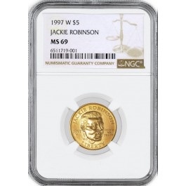 1997 W $5 Jackie Robinson Commemorative Gold NGC MS69 Uncirculated Coin