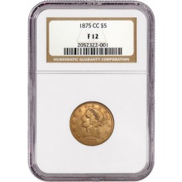 1875 CC $5 Liberty Head Half Eagle Gold NGC F12