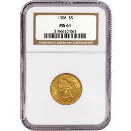 1906 1906/6 $5 Liberty Head Half Eagle Gold FS-301 RPD Re-Punched Date NGC MS61