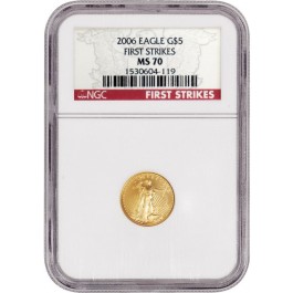 2006 $5 1/10 oz Gold American Eagle NGC MS70 First Strikes Gem Uncirculated Coin