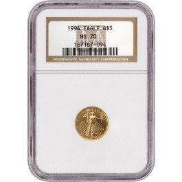 1994 $5 1/10 oz Gold American Eagle NGC MS70